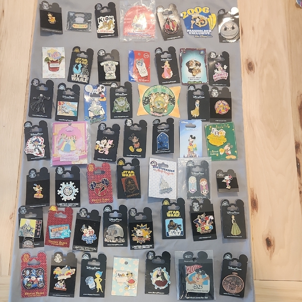50 Disney Trading Pins "On Card"- Official Disney Parks Merchandise